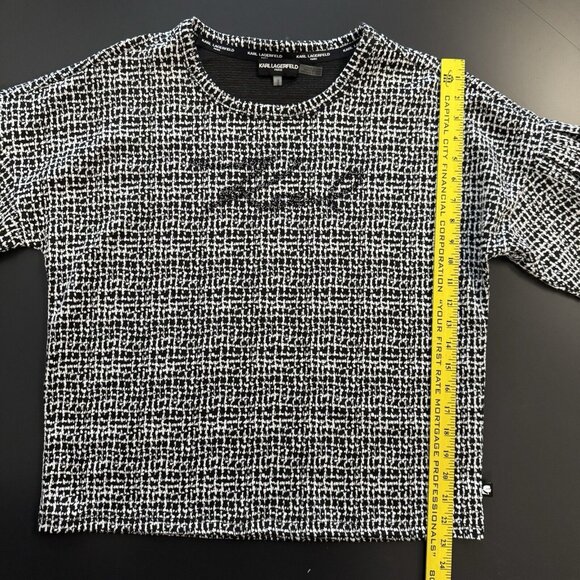 Karl Lagerfeld Paris Metallic Puff Sleeve Popover KARL Spell-Out Logo Top - Picture 11 of 13